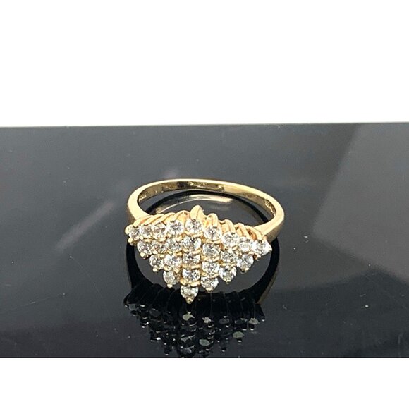 Cocktail Ring Clear Gemstone 10k Yellow Gold Cluster Women's Size 6.5 - Picture 14 of 14